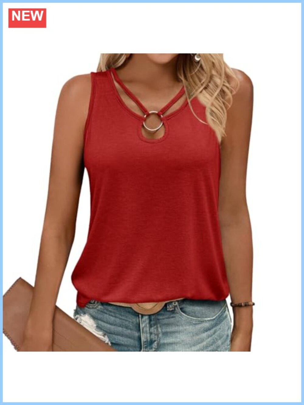 Women's Sleeveless Tank Top Cut Out Keyhole Neck Loose Fit Summer Tee